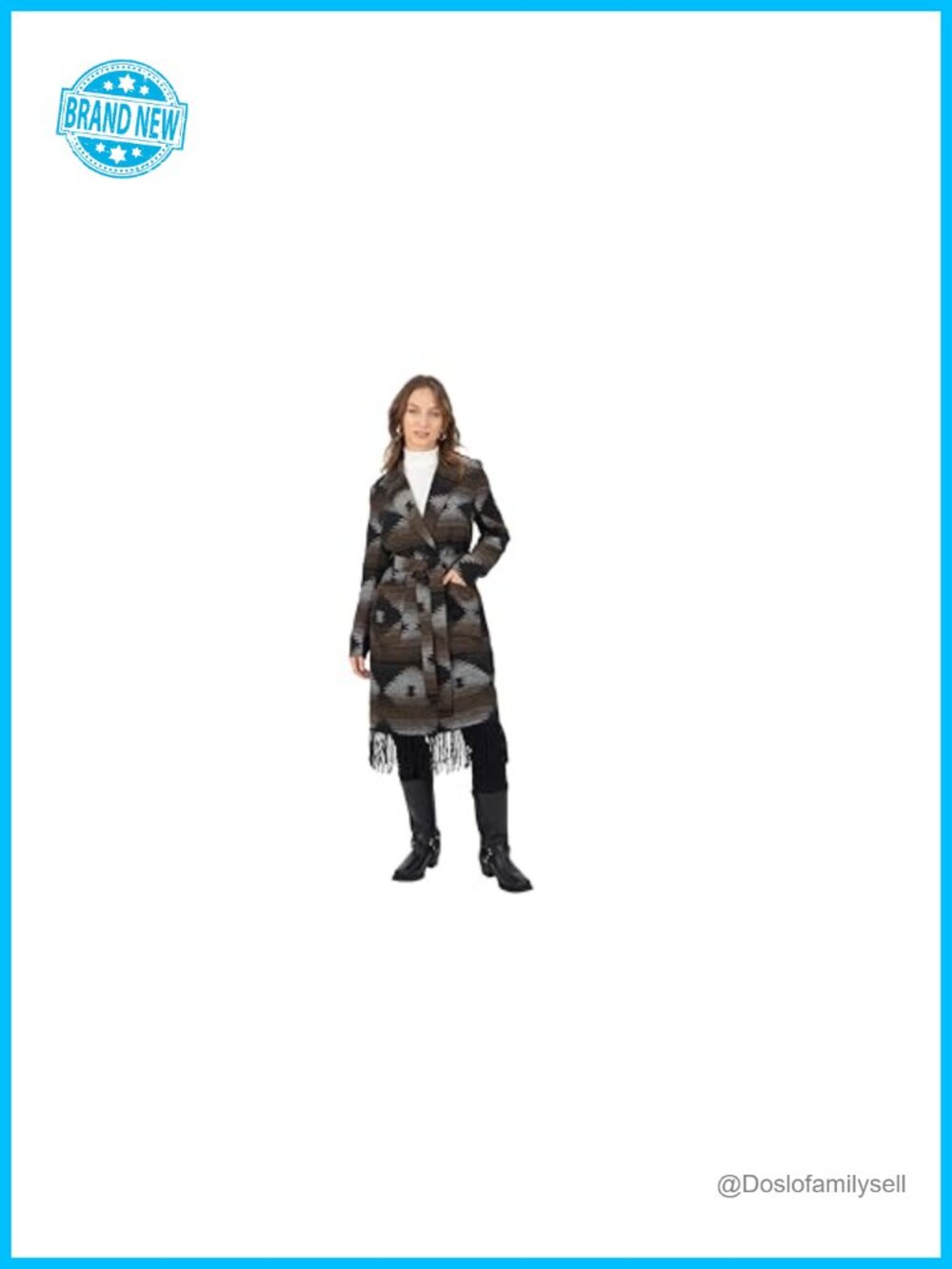 Frye Navajo Print Fringe Hem Tie Front Trench Coat Patch Pockets